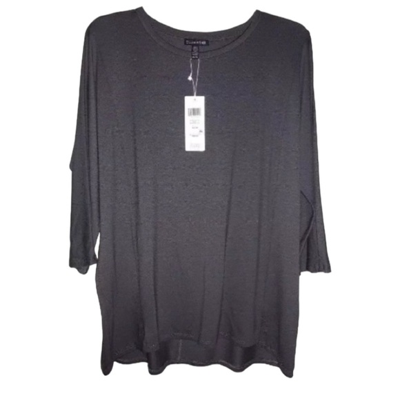 Eileen Fisher VINTAGE Top Jersey Ballet Neck XSmall 2 4 Bark Notched Hem NWT - Picture 4 of 13